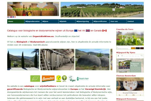 Screenshot van de website van OrganicBioWines.eu