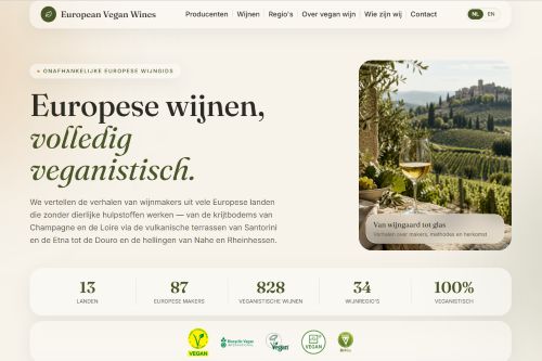 Screenshot van de website van European Vegan Wines